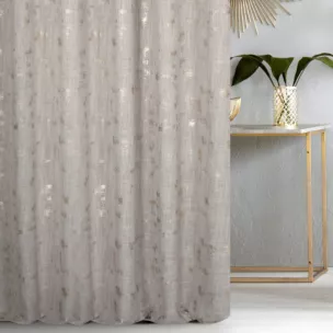 Zasłona szyta na taśmie 5 cm srebrno złocista z tkaniny o naturalnym splocie, zdobiona błyszczcącym nadrukiem Italissima Eva Minge