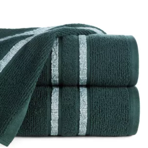 Ręcznik do rąk 30x50 cm bawełniany kolor ciemnozielony w kontrastujące pasy 500 g/m2 DINA