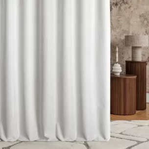 Zasłona szyta na taśmie 5 cm naturalno jasnobeżowa z dwustronnej tkaniny zaciemniającej 100% blackout, o strukturze weluru