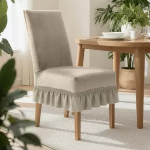 Pokrowiec na krzesło beżowy wodoodporny z ozdobną falbanką 35x55x30 cm Design 91