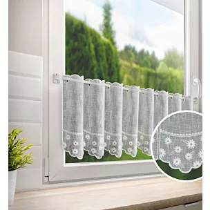 Tkanina firanowa zazdrostka z etaminy zdobiona haftem drobnych kwiatów