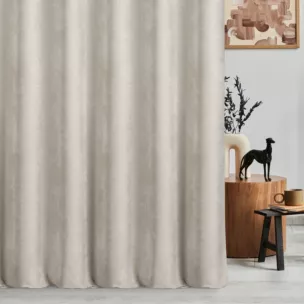 Zasłona szyta na flexach platynowa z tkaniny o szenilowej strukturze