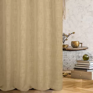 Zasłona szyta na taśmie 5 cm beżowa o naturalnym, luźnym splocie w stylu eko