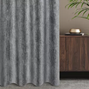 Zasłona szyta na flexach grafitowo srebrna z miękkiej, szenilowej tkaniny w prążki Italissima Eva Minge