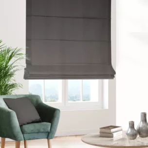 Roleta rzymska ciemnoszara z tkaniny o naturalnym splocie z efektem melanżu