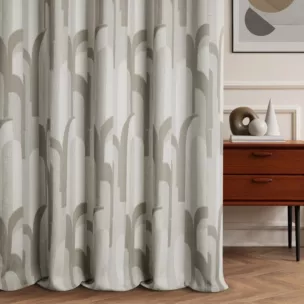 Zasłona szyta na taśmie 5 cm kremowo beżowa z miekkiej tkaniny w stylu ART DECO z dodatkiem lnu