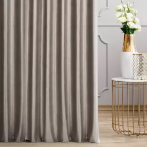 Zasłona szyta na taśmie 5 cm beżowo szampańska z tkaniny welwetowej z błyszczącym nadrukiem