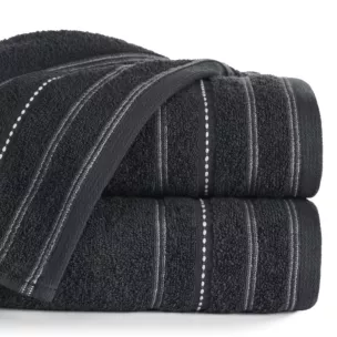 Ręcznik kąpielowy 70x140 cm bawełniany kolor czarny zdobiony kontrastującymi pasami 500 g/m2 VENTO