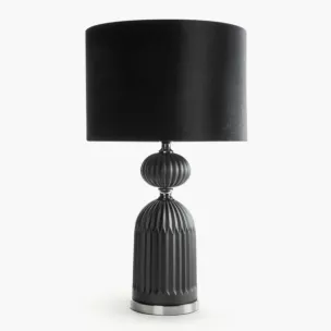 Lampa stołowa do pokoju czarna GIANA o szklanej tłoczonej podstawie i welwetowym abażurem