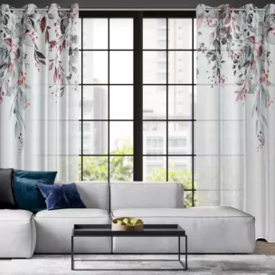 Komplet 2 szt. zasłon MEG z lekkiej etaminy z motywem pastelowych kwiatów