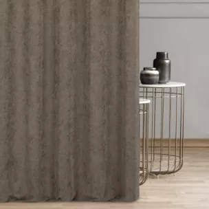 Zasłona szyta na taśmie 5 cm brązowa miękka, szenilowa tkanina o wyraźnym splocie i delikatnym połysku