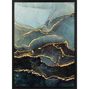 Obraz abstrakcja stalowo, złoty w czarnej ramie 53x73 cm