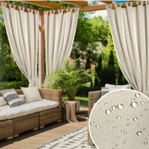 Zasłona jasnobeżowa z wodoodpornej tkaniny idealna do ogrodu i na taras 155x260 cm szelki/rzep GARDEN