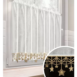 Zazdrostka biało, złota z etaminy zdobiona świątecznymi gwiazdkami 150x90 cm tunel - XMAS