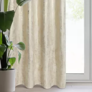 Zasłona welwetowa jasnobeżowo, złota zdobiona przecieranym wzorem 140x270 cm taśma - RENIA