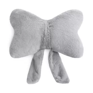 Poduszka w kształcie kokardy 37x30 cm z futerkowej tkaniny srebrna WIOSNA 135