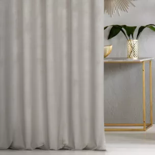 Zasłona szyta na taśmie 5 cm LIBERTY srebrna z miękkiej, welwetowej tkaniny z nakrapianym połyskującym nadrukiem