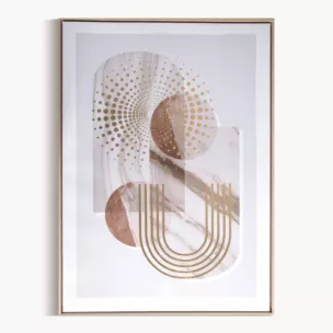 Obraz abstrakcja beżowo, złocisty nadruk na płótnie w stylu boho 50x70 cm