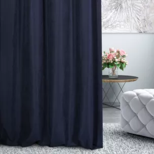 Zasłona szyta na taśmie 5 cm DORA - HIT granatowa z miękkiej tkaniny o welurowej strukturze