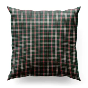 Poszewka szyta zielona z etaminy o geometrycznym wzorze w kratę, z dodatkiem bawełny