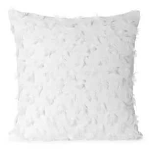 Poszewka na poduszkę 45x45 cm z tkaniny szyfonowej kolor biały zdobiona pomponami z błyszczącą nicią AURELIA Eva Minge