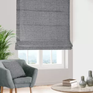 Roleta rzymska popielata z tkaniny w stylu eko o naturalnym splocie