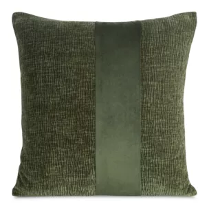 Poszewka na poduszkę 45x45 cm oliwkowa szenilowa zdobiona pasem z welwetu CARLA 01