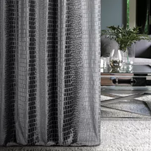 Tkanina zasłonowa welwetowa, z wytłaczanym wzorem krokodylej skóry z kolekcji Eva Minge