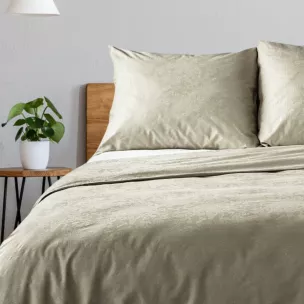 Pościel 160x200 cm bawełniana kolor beżowy zdobiona ornamentowym wzorem DAMASK