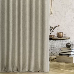 Zasłona szyta na taśmie 5 cm ciemnokremowo beżowa z miękkiej tkaniny z efektem melanżu