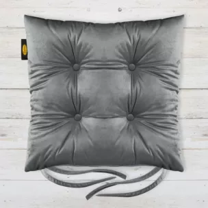 Poduszka na krzesło 40 x 40 x 8 cm dwustronna welwetowa popielata z czterema pikowaniami