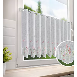 Tkanina firanowa zazdrostka zdobiona haftem drobnych kwiatuszków