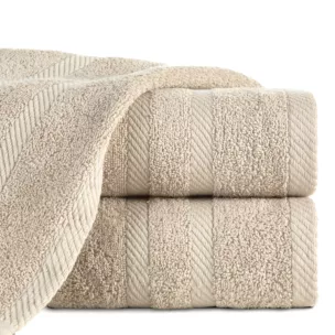 Ręcznik kąpielowy 100x150 cm bawełniany kolor beżowy z ozdobną bordiurą 500 g/m2 MILO