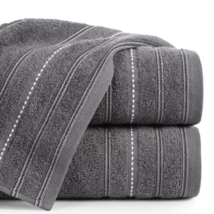 Ręcznik kąpielowy 70x140 cm bawełniany kolor stalowy zdobiony kontrastującymi pasami 500 g/m2 VENTO