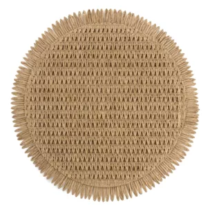 Podkładka okrągła na stół beżowa średnica 38 cm JOAN pleciona z frędzlami