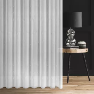 Firana szyta na taśmie 5 cm biało srebrzysta z matowej szyfonowej tkaniny z błyszczącym nadrukiem