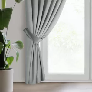 Zasłona welwetowa jasnoszara, troczek w zestawie140x300 cm taśma - ANTARA