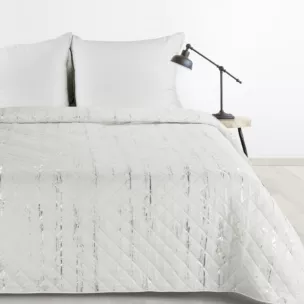 Narzuta biało, srebrna 220x240 cm zdobiona przecieranym wzorem i pikowana metodą hot press BLINK 1 Design 91
