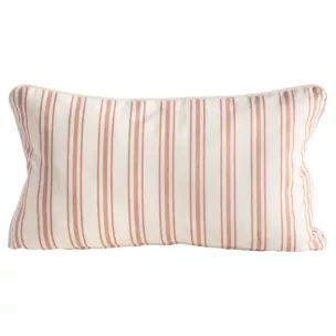 Poszewka na poduszkę 30x50 cm bawełniana z dodatkiem lnu ciemnobeżowo, kremowa zdobiona subtelnym nadrukiem pasów  LEN