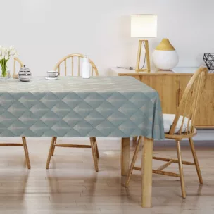 Obrus szyty miętowo złoty z tkaniny w elegancki geometryczny wzór z błyszczącą nicią