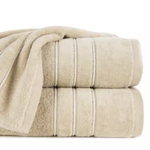 Ręcznik kąpielowy 70x140 cm bawełniany kolor beżowy z kontrastującymi paseczkami 500 g/m2 SIBEL