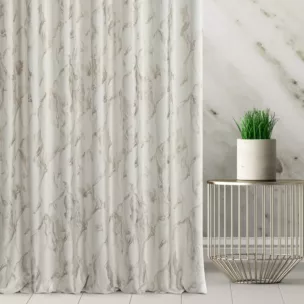 Zasłona szyta na taśmie 5 cm biało złocista z tkaniny welwetowej ze złotym marmurkowym nadrukiem