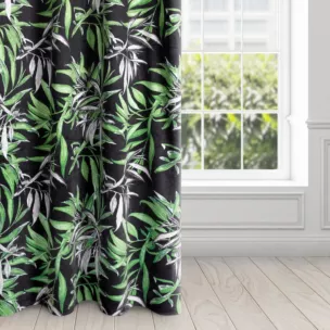 Zasłona welwetowa czarno, zielona w stylu botanic 140x250 cm przelotka - ZOJA - Pierre Cardin