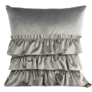 Poszewka na poduszkę 45x45 cm welwetowa stalowa z trzema falbanami CHARLOTTE