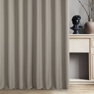 Zasłona szyta na przelotkach ciemnobeżowa z dwustronnej tkaniny zaciemniającej w 100%