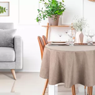 Okrągły obrus na stół średnica 150 cm beżowy wodoodporny - KATE