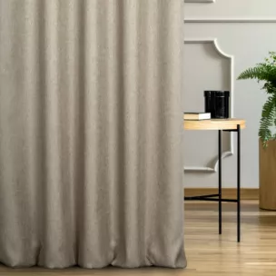 Zasłona szyta na taśmie 5 cm ciemnobeżowa z tkaniny z dodatkiem połyskującej nici, z widocznym ozdobnym splotem Italissima Eva Minge