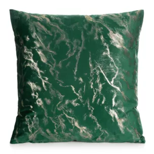Poszewka na poduszkę 45x45 cm welwetowa ciemnozielona zdobiona lśniącym marmurkowym wzorem DORIS DESIGN 91