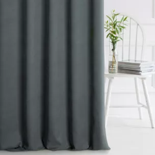 Zasłona szyta na przelotkach DORA - HIT grafitowa z miękkiej tkaniny o welurowej strukturze