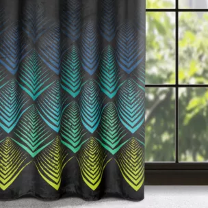 Zasłona welwetowa czarno, turkusowa z wzorem geometrycznym 140x270 cm taśma - ANGELINA